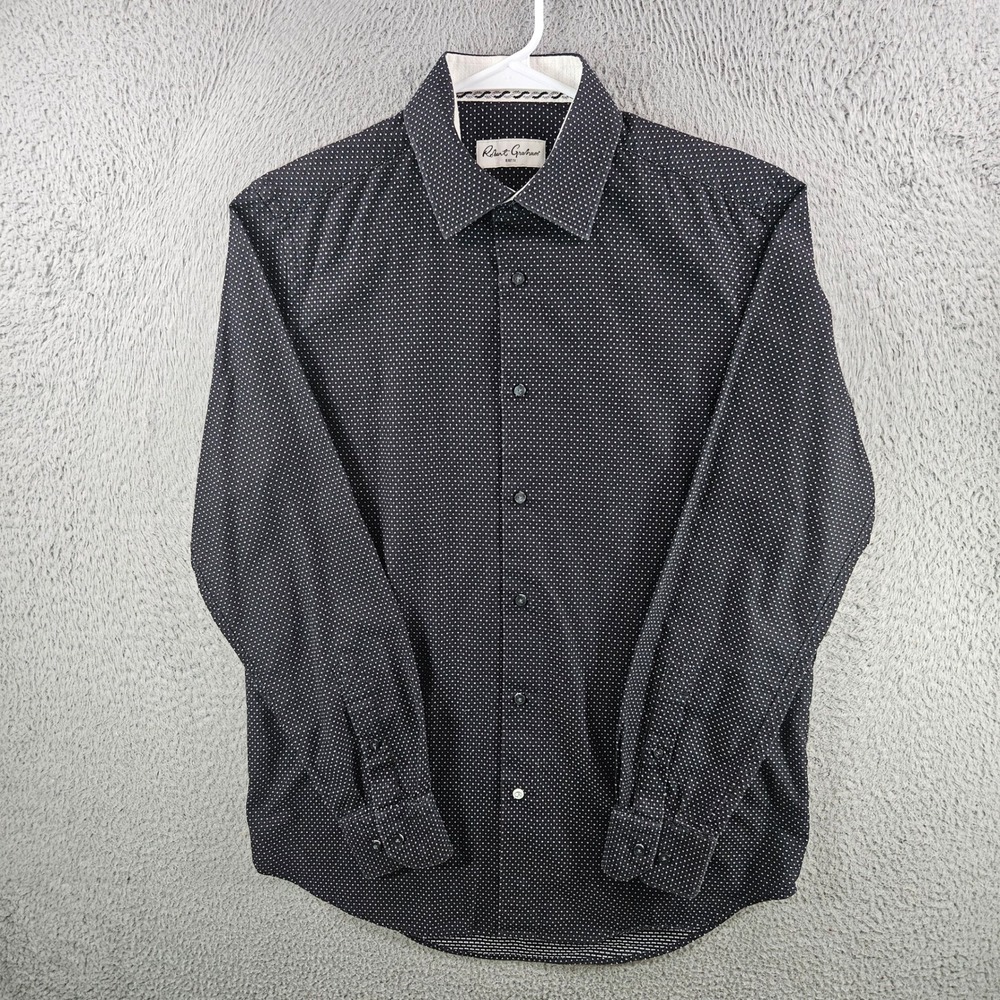 Robert Graham Mens Long Sleeve Button Down Shirt Black White Micro‎ Dot Size M